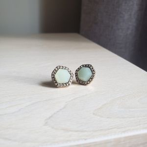 Jade & Crystal Hexagon Stud Earrings